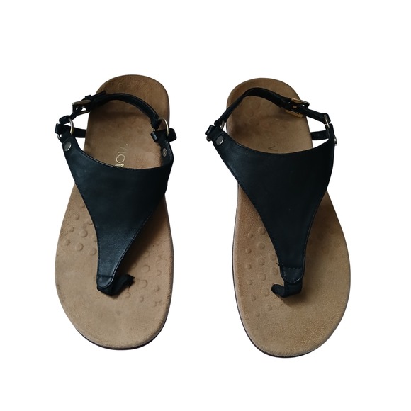 Vionic Shoes - Vionic Kirra Thong Sandals Black Leather Adjustable Strap Comfort Women Size 8